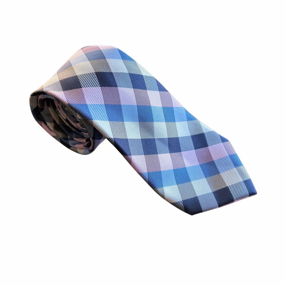 Jos A Bank Traveler Silk Tie Gingham Plaid Blue Pink Preppy Easter Colorful Dad